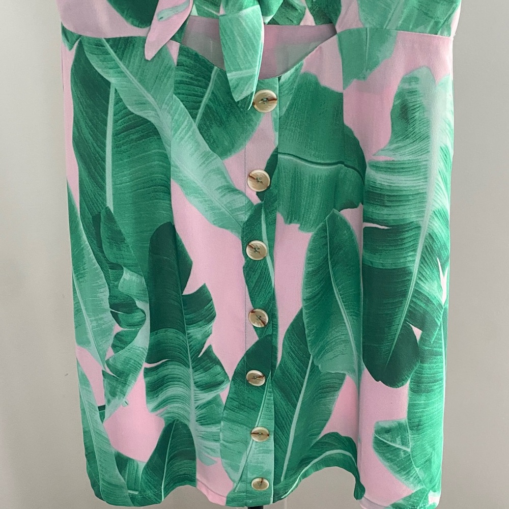 Buddy Love Green and Pink Leaf Print Dress - Picture 5 of 8